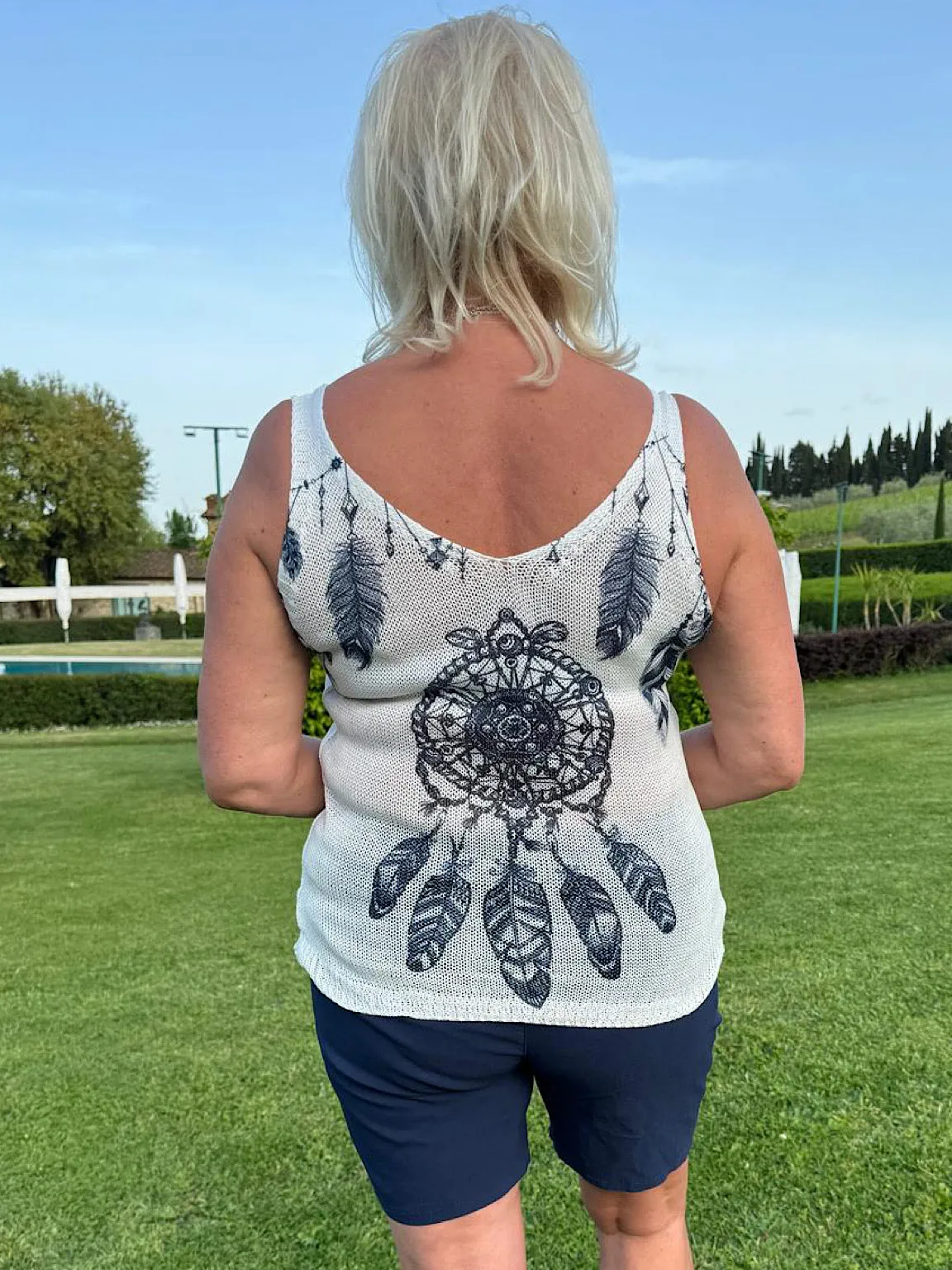 White Dreamcatcher Knitted Vest Top Demi