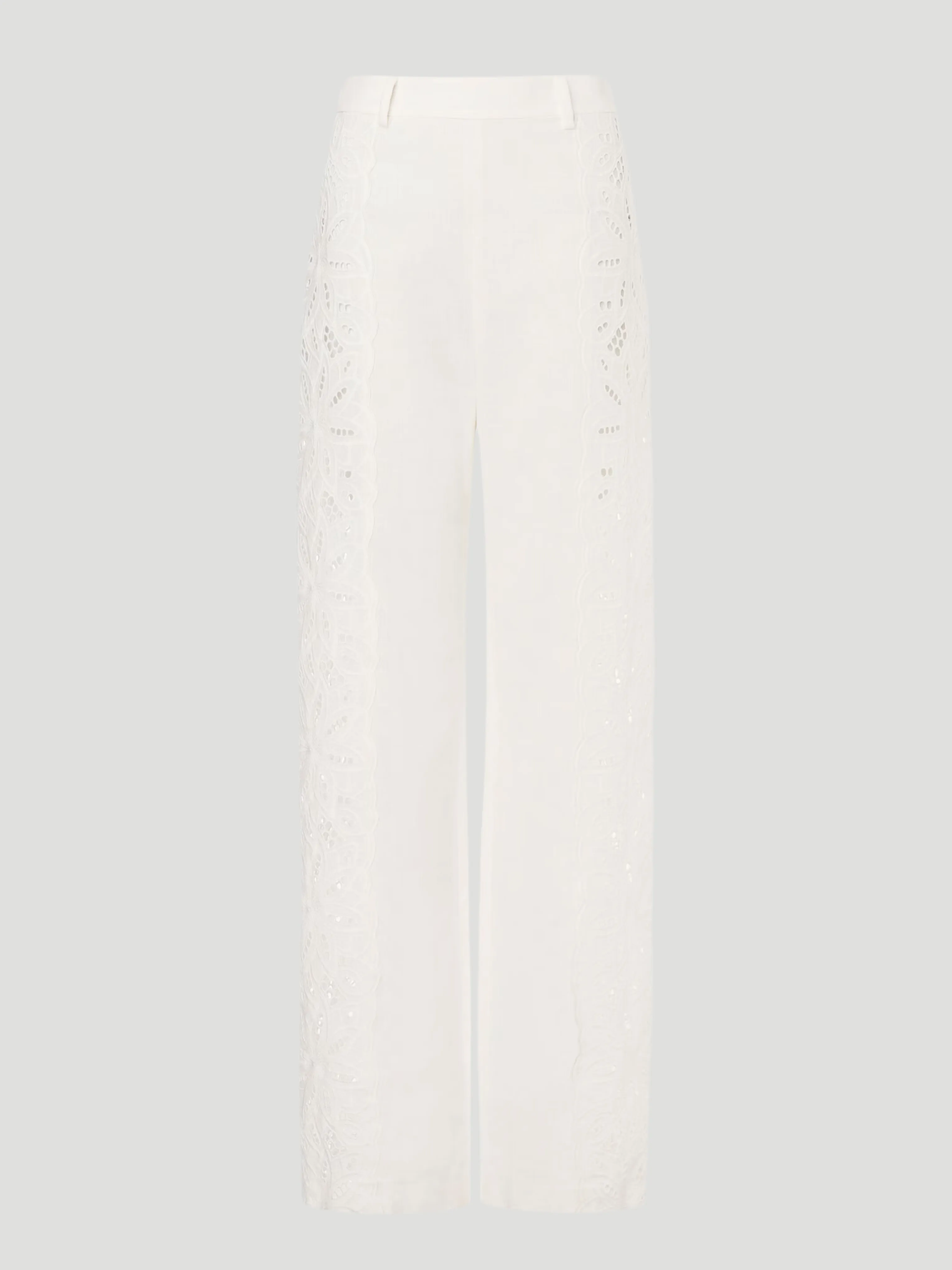 White Embroidered Straight Leg Pant