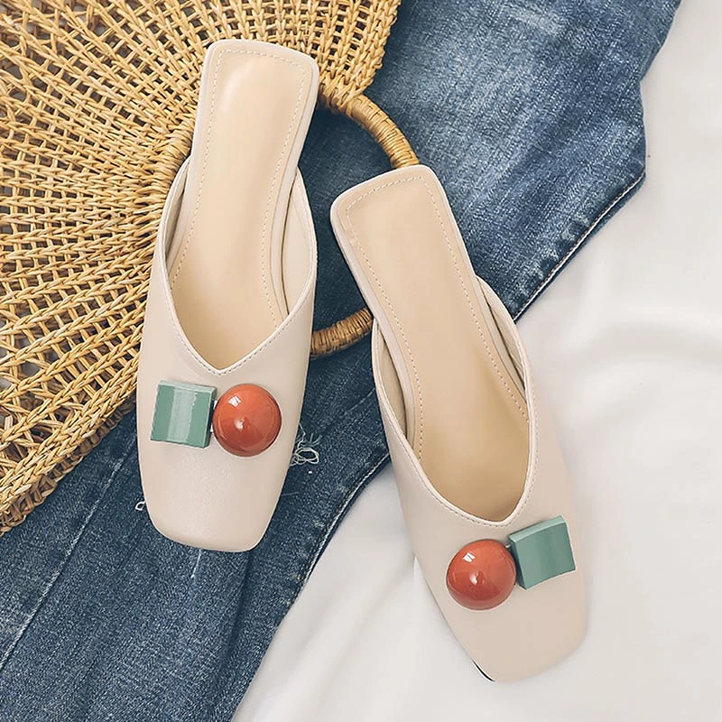 Women Square Toe Geometric Slippers 