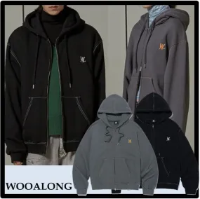 WOOALONG  |Unisex Street Style Logo Hoodies