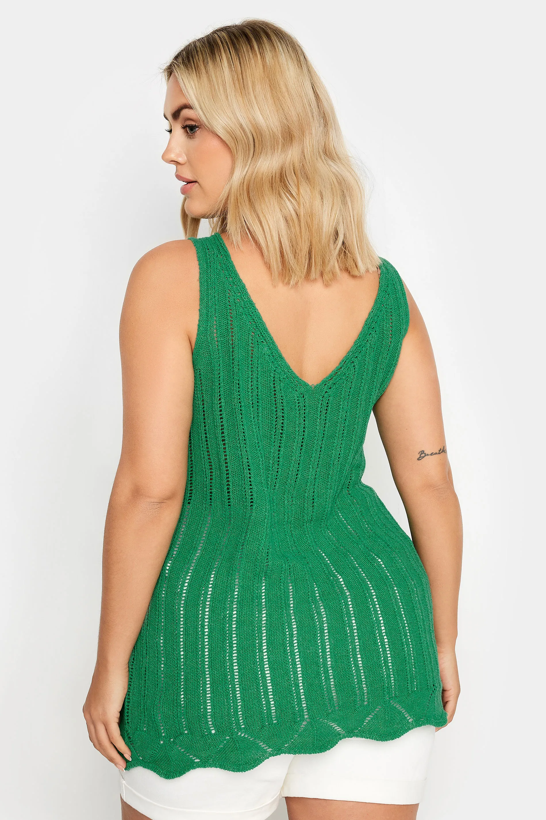 YOURS Curve Green Crochet Knitted Vest Top