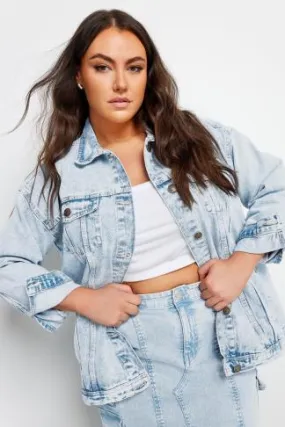 YOURS Curve Light Blue Washed Oversized Denim Jacket